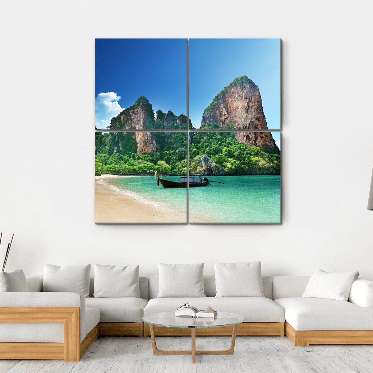 Railay Beach In Krabi Thailand Canvas Wall Art-4 Square-Gallery Wrap-17" x 17"-Tiaracle