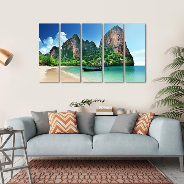 Railay Beach In Krabi Thailand Canvas Wall Art-5 Horizontal-Gallery Wrap-22" x 12"-Tiaracle