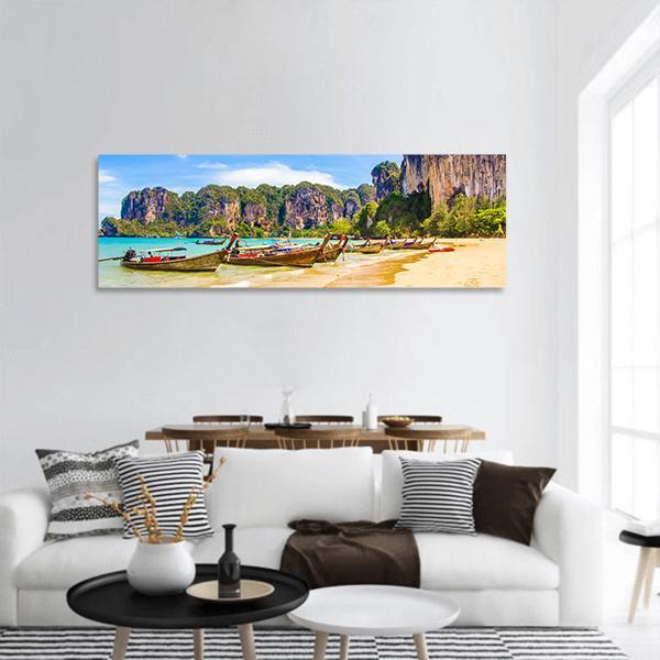 Railay Beach In Krabi Thailand Panoramic Canvas Wall Art-1 Piece-36" x 12"-Tiaracle
