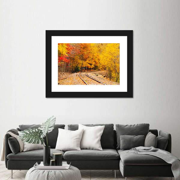 Railroad Track In Autumn Canvas Wall Art-3 Horizontal-Gallery Wrap-25" x 16"-Tiaracle