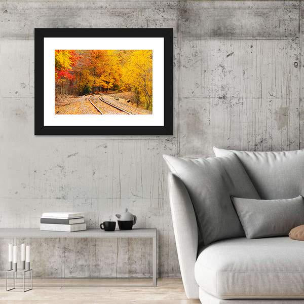 Railroad Track In Autumn Canvas Wall Art-3 Horizontal-Gallery Wrap-25" x 16"-Tiaracle
