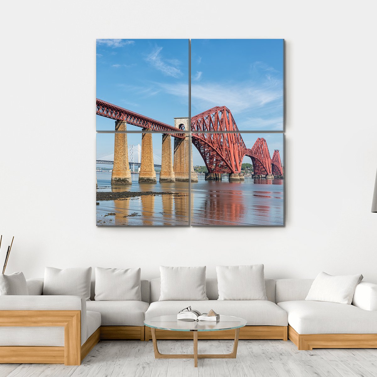 Railway Bridge Over Firth Of Forth In Scotland Canvas Wall Art-4 Square-Gallery Wrap-17" x 17"-Tiaracle