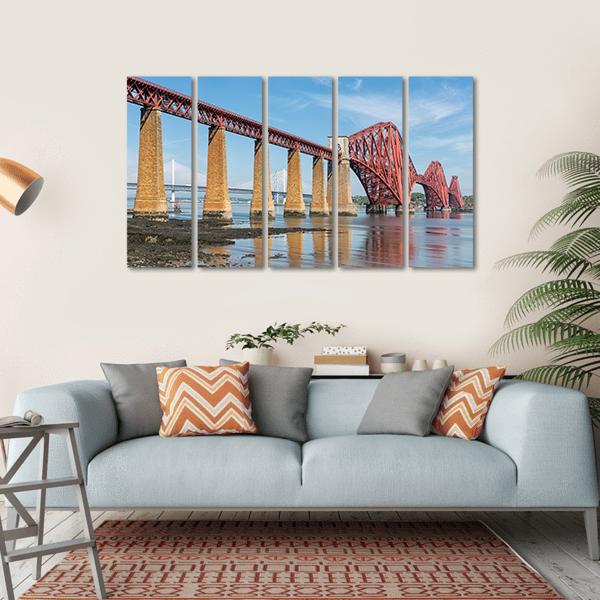 Railway Bridge Over Firth Of Forth In Scotland Canvas Wall Art-5 Horizontal-Gallery Wrap-22" x 12"-Tiaracle