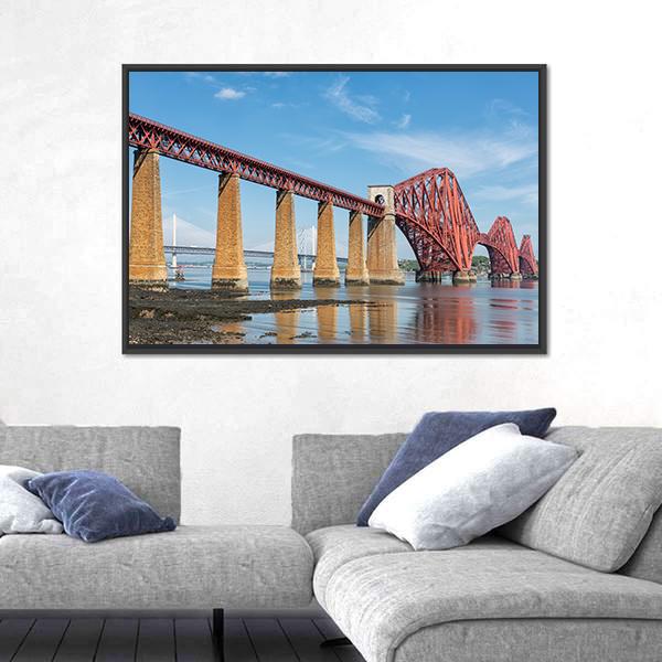 Railway Bridge Over Firth Of Forth In Scotland Canvas Wall Art-3 Horizontal-Gallery Wrap-25" x 16"-Tiaracle