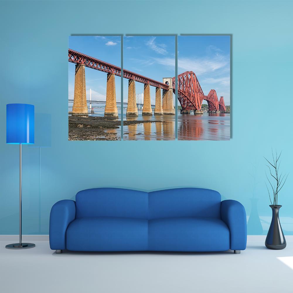 Railway Bridge Over Firth Of Forth In Scotland Canvas Wall Art-3 Horizontal-Gallery Wrap-37" x 24"-Tiaracle