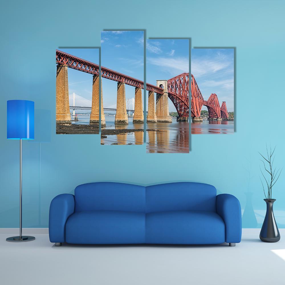 Railway Bridge Over Firth Of Forth In Scotland Canvas Wall Art-4 Pop-Gallery Wrap-50" x 32"-Tiaracle