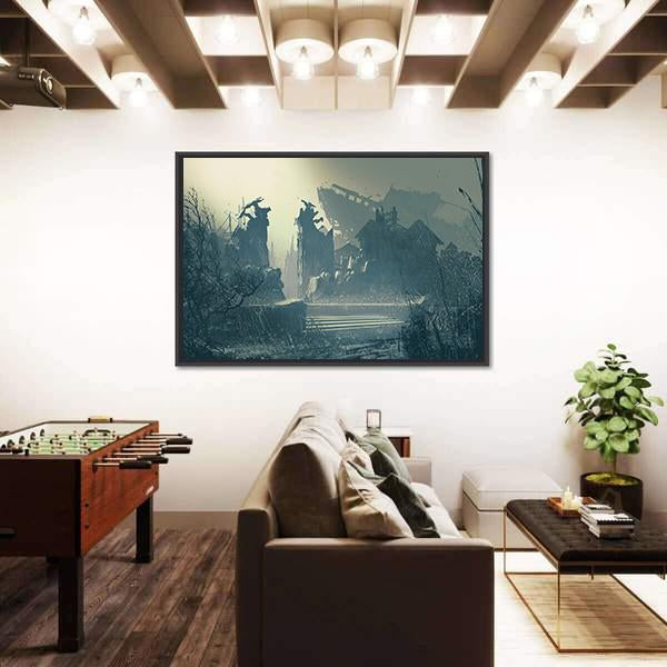 Rain In Abandoned City Canvas Wall Art-3 Horizontal-Gallery Wrap-25&quot; x 16&quot;-Tiaracle
