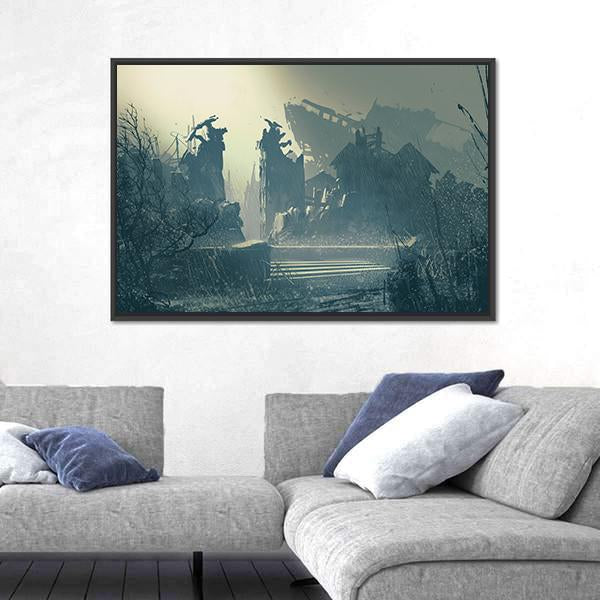 Rain In Abandoned City Canvas Wall Art-3 Horizontal-Gallery Wrap-25&quot; x 16&quot;-Tiaracle