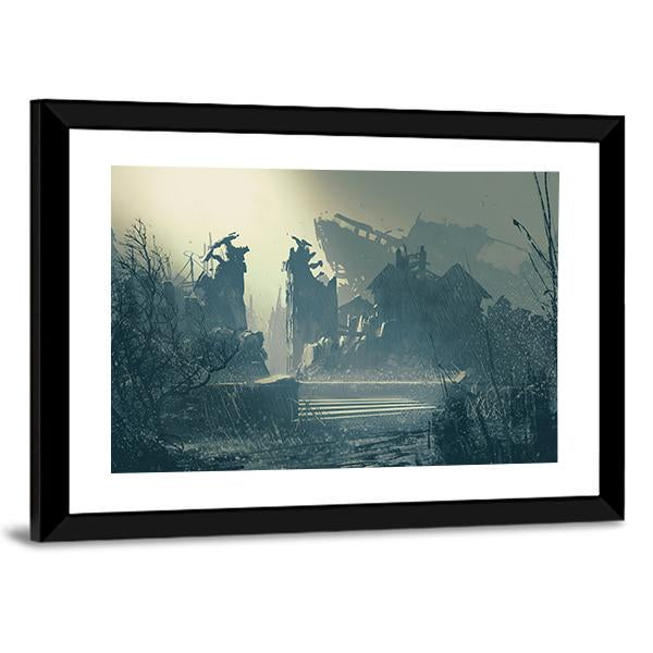 Rain In Abandoned City Canvas Wall Art-3 Horizontal-Gallery Wrap-25&quot; x 16&quot;-Tiaracle