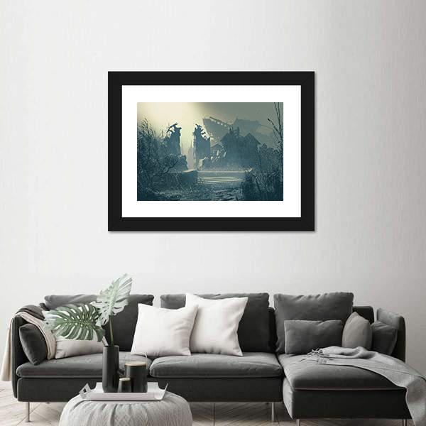 Rain In Abandoned City Canvas Wall Art-3 Horizontal-Gallery Wrap-25&quot; x 16&quot;-Tiaracle