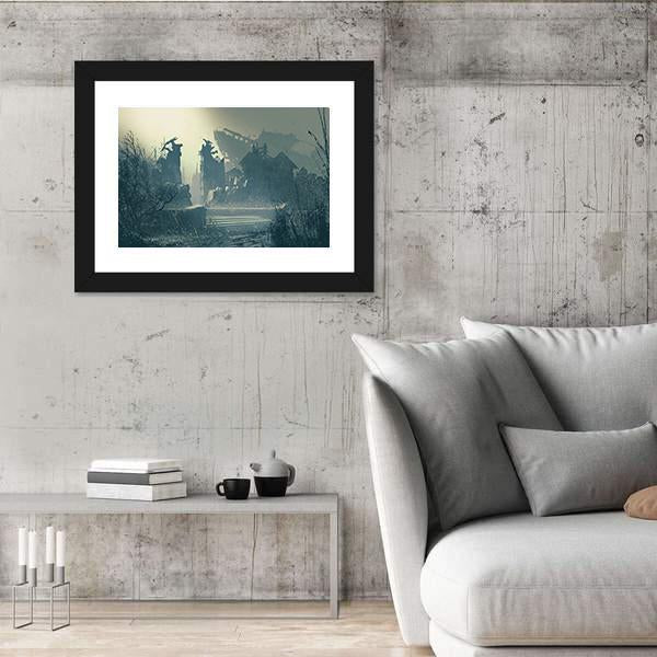Rain In Abandoned City Canvas Wall Art-3 Horizontal-Gallery Wrap-25&quot; x 16&quot;-Tiaracle