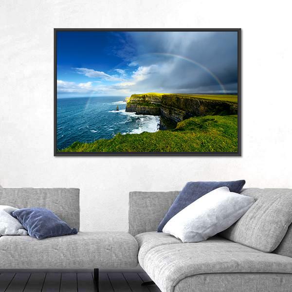 Rainbow Above Cliff Panoramic Canvas Wall Art-1 Piece-36" x 12"-Tiaracle