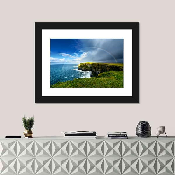Rainbow Above Cliff Panoramic Canvas Wall Art-1 Piece-36" x 12"-Tiaracle