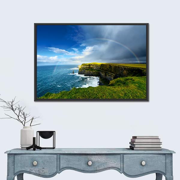 Rainbow Above Cliff Panoramic Canvas Wall Art-1 Piece-36" x 12"-Tiaracle