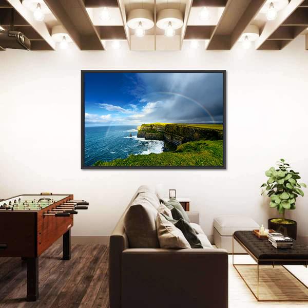 Rainbow Above Cliff Panoramic Canvas Wall Art-1 Piece-36" x 12"-Tiaracle