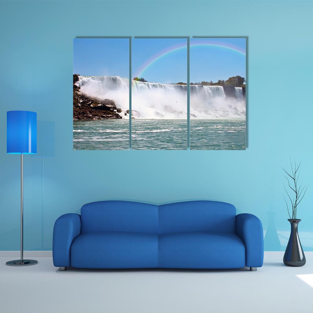 Rainbow At Niagara Falls Canvas Wall Art-3 Horizontal-Gallery Wrap-37" x 24"-Tiaracle