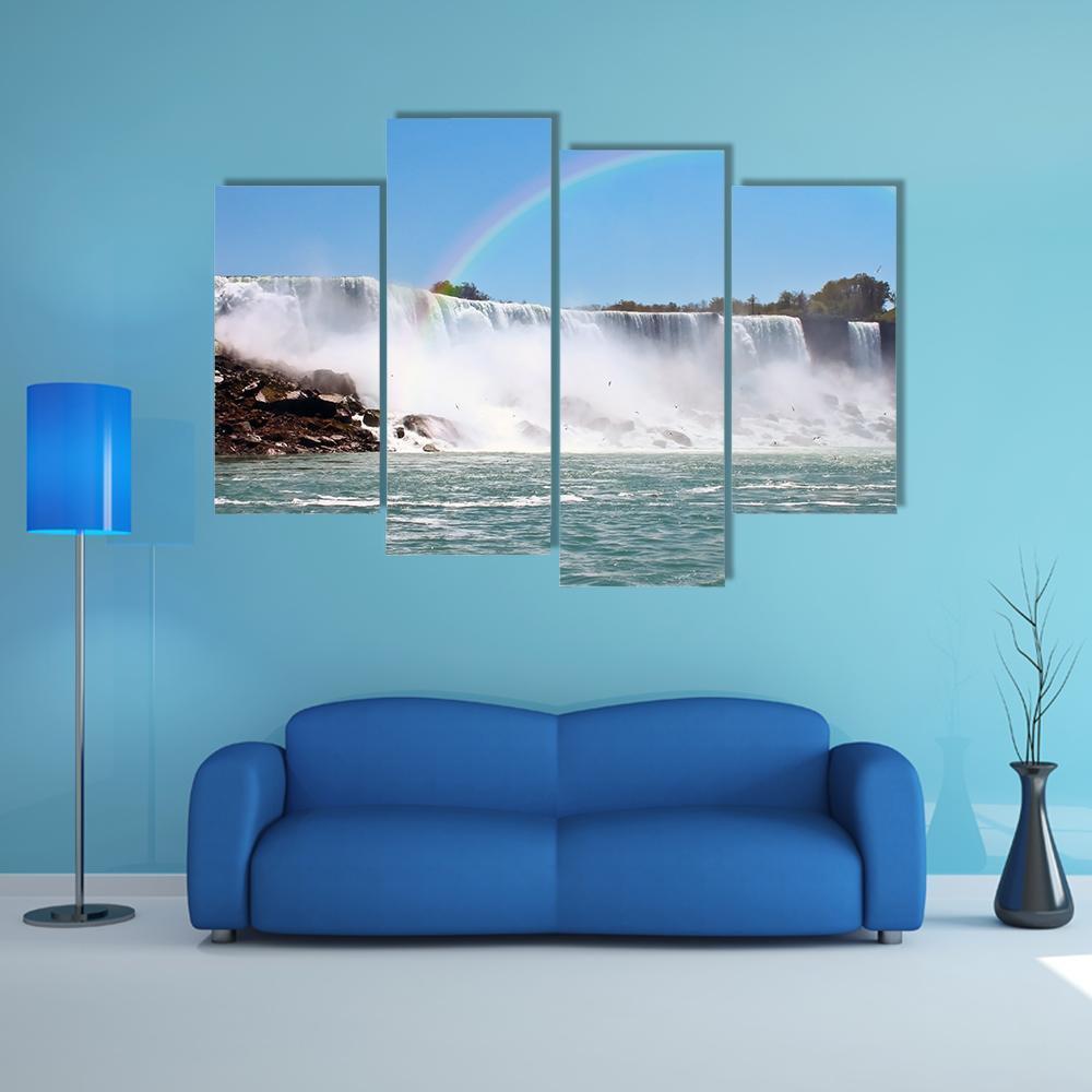 Rainbow At Niagara Falls Canvas Wall Art-4 Pop-Gallery Wrap-50" x 32"-Tiaracle
