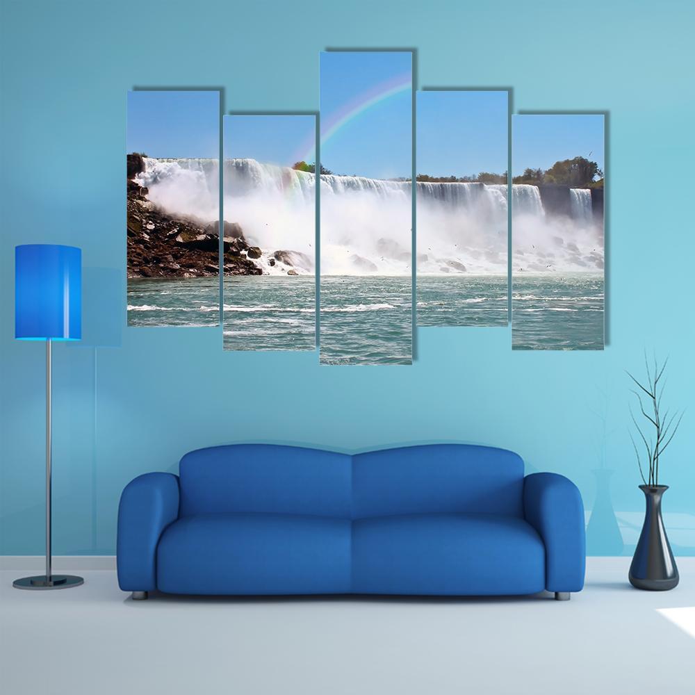 Rainbow At Niagara Falls Canvas Wall Art-5 Pop-Gallery Wrap-47" x 32"-Tiaracle