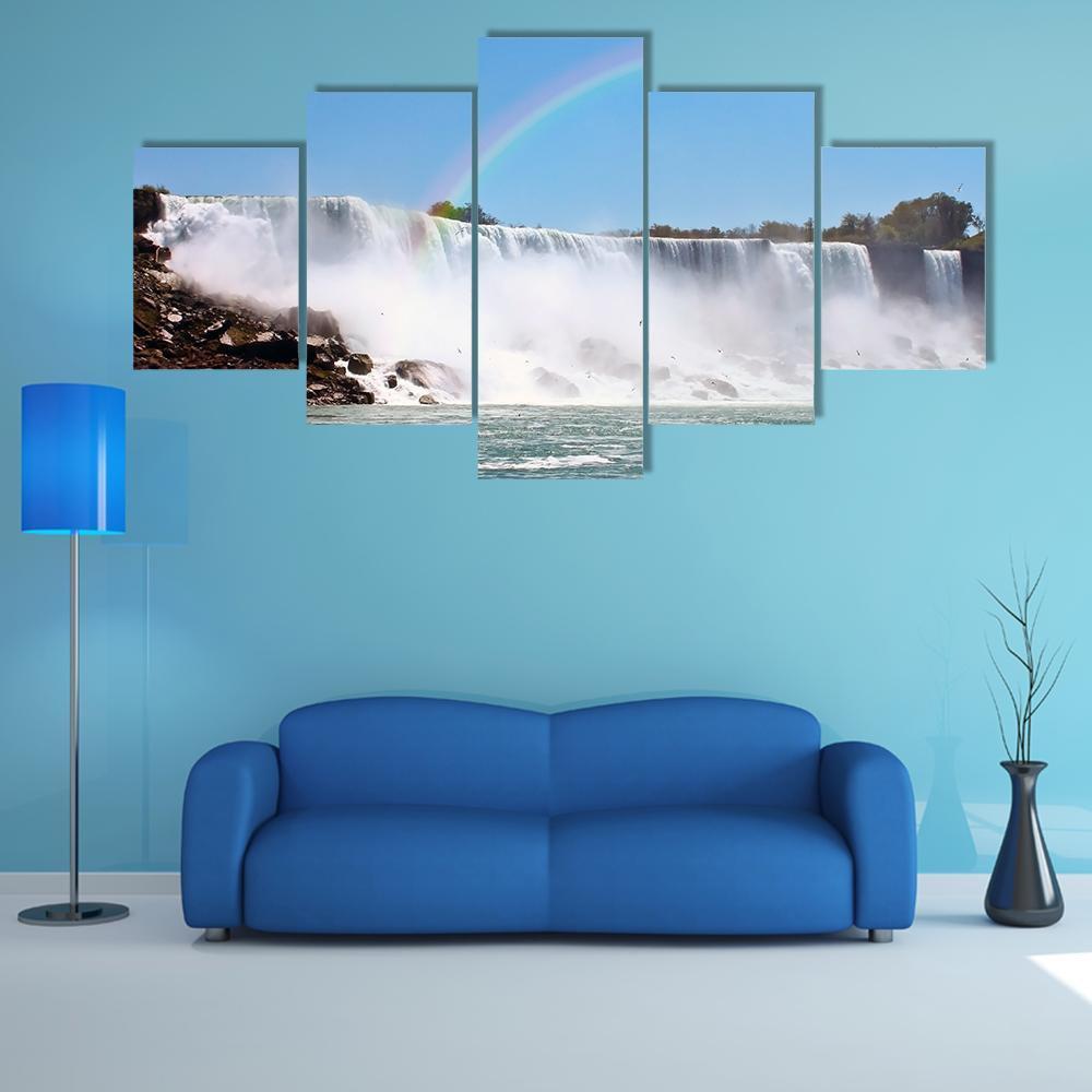 Rainbow At Niagara Falls Canvas Wall Art-5 Star-Gallery Wrap-62" x 32"-Tiaracle