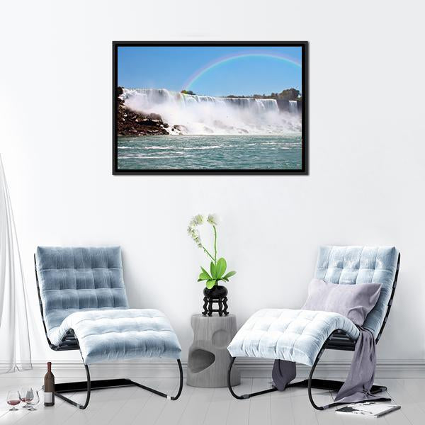 Rainbow At Niagara Falls Canvas Wall Art-1 Piece-Floating Frame-24" x 16"-Tiaracle