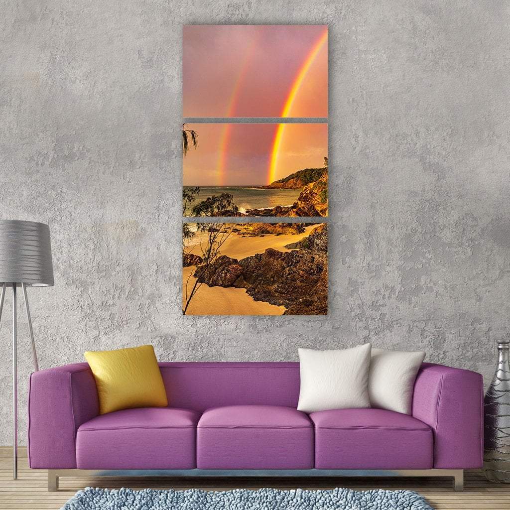 Rainbow At Sunset Over Sea Beach Vertical Canvas Wall Art-3 Vertical-Gallery Wrap-12" x 25"-Tiaracle