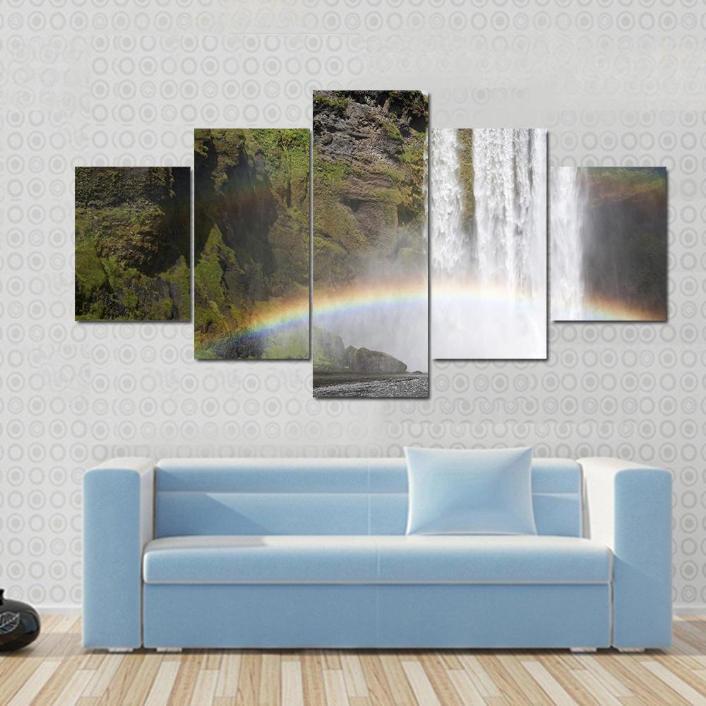 Rainbow At The Waterfall Skogafoss In Iceland Canvas Wall Art-3 Horizontal-Gallery Wrap-37" x 24"-Tiaracle