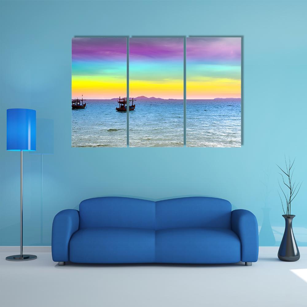 Rainbow Back Dark Cloud On Sea Canvas Wall Art-3 Horizontal-Gallery Wrap-37" x 24"-Tiaracle