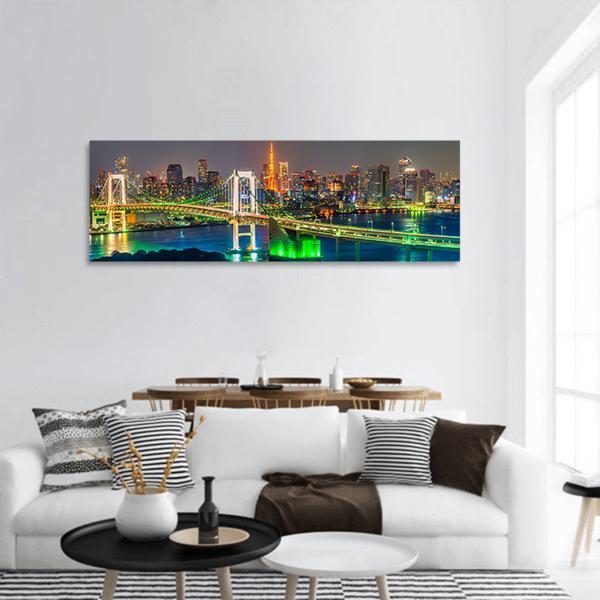 Tokyo Tower &amp; Rainbow Bridge Panoramic Canvas Wall Art-1 Piece-36" x 12"-Tiaracle