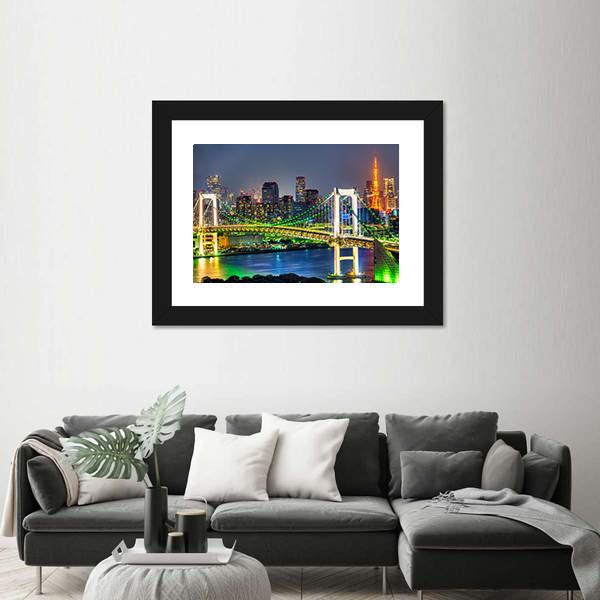 Rainbow Bridge In Tokyo Canvas Wall Art-1 Piece-Framed Print-20" x 16"-Tiaracle
