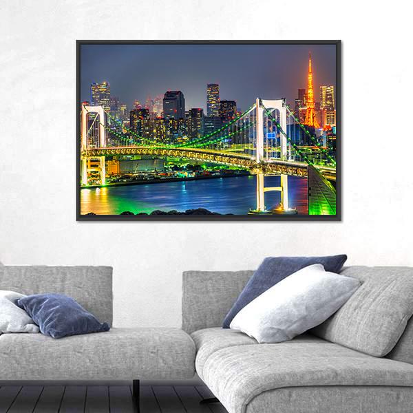 Rainbow Bridge In Tokyo Canvas Wall Art-1 Piece-Floating Frame-24" x 16"-Tiaracle