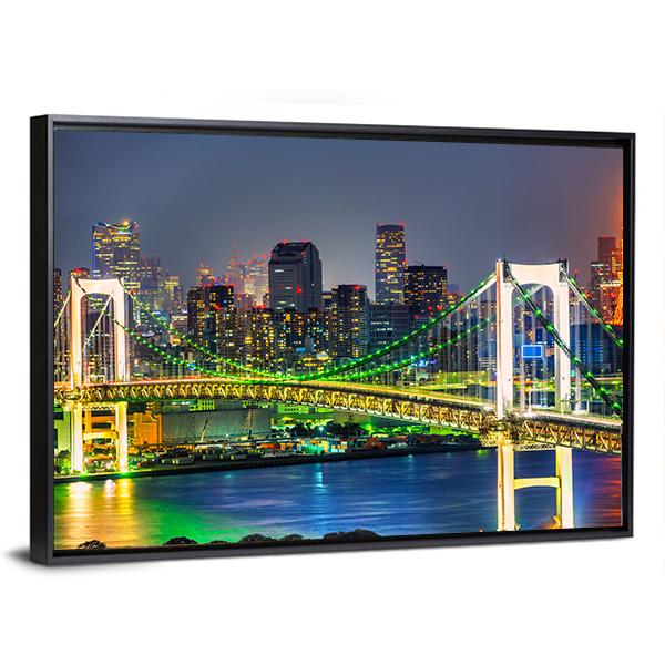 Rainbow Bridge In Tokyo Canvas Wall Art-3 Horizontal-Gallery Wrap-25" x 16"-Tiaracle