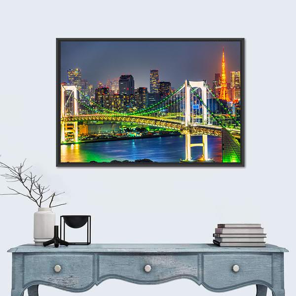 Rainbow Bridge In Tokyo Canvas Wall Art-3 Horizontal-Gallery Wrap-25" x 16"-Tiaracle