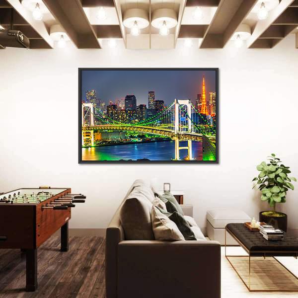 Rainbow Bridge In Tokyo Canvas Wall Art-3 Horizontal-Gallery Wrap-25" x 16"-Tiaracle