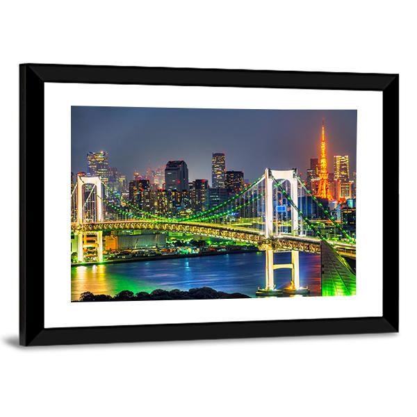 Rainbow Bridge In Tokyo Canvas Wall Art-3 Horizontal-Gallery Wrap-25" x 16"-Tiaracle