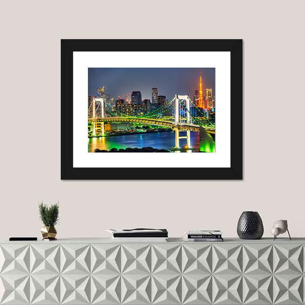 Rainbow Bridge In Tokyo Canvas Wall Art-3 Horizontal-Gallery Wrap-25" x 16"-Tiaracle