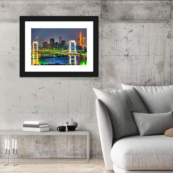 Rainbow Bridge In Tokyo Canvas Wall Art-3 Horizontal-Gallery Wrap-25" x 16"-Tiaracle