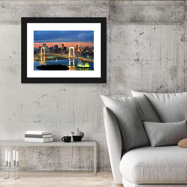 Rainbow Bridge Spanning Tokyo Bay With Tokyo Tower Canvas Wall Art-3 Horizontal-Gallery Wrap-25" x 16"-Tiaracle