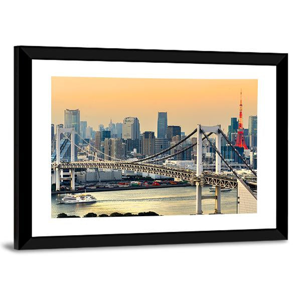 Rainbow Bridge &amp; Tokyo Tower Canvas Wall Art-3 Horizontal-Gallery Wrap-25" x 16"-Tiaracle