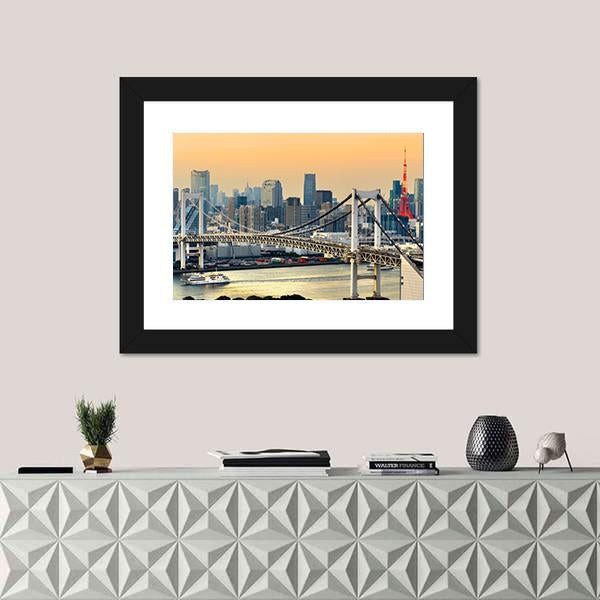 Rainbow Bridge & Tokyo Tower Canvas Wall Art-3 Horizontal-Gallery Wrap-25" x 16"-Tiaracle