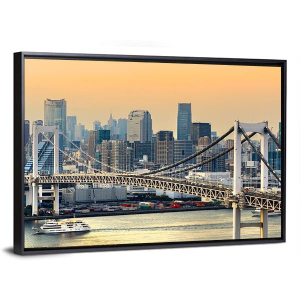Rainbow Bridge &amp; Tokyo Tower Panoramic Canvas Wall Art-1 Piece-36" x 12"-Tiaracle