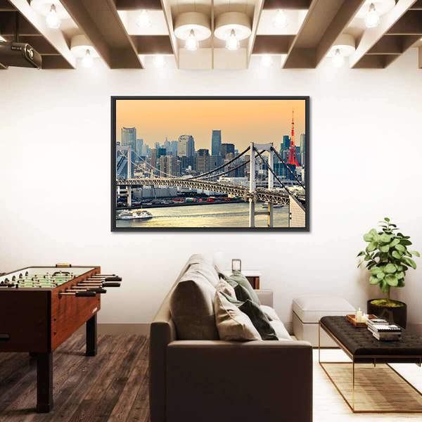 Rainbow Bridge & Tokyo Tower Canvas Wall Art-5 Horizontal-Gallery Wrap-22" x 12"-Tiaracle