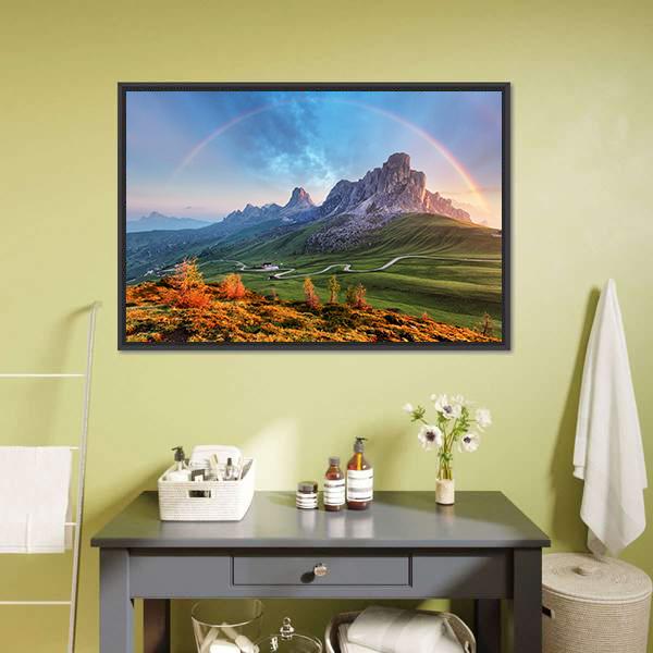 Rainbow In Alps Canvas Wall Art-1 Piece-Floating Frame-24" x 16"-Tiaracle