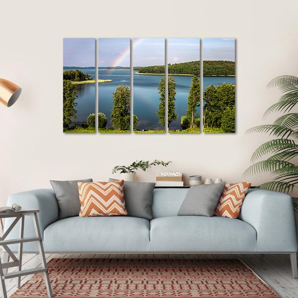 Rainbow In Summer Over Stroust Lake Canvas Wall Art-5 Horizontal-Gallery Wrap-22" x 12"-Tiaracle