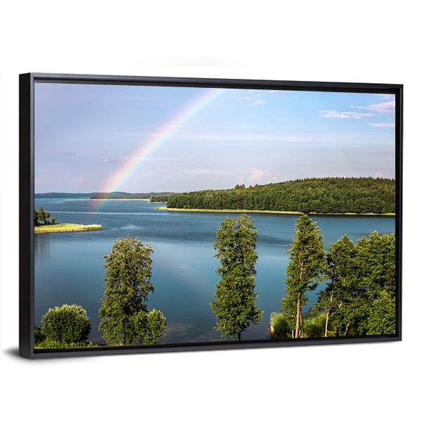 Rainbow In Summer Over Stroust Lake Canvas Wall Art-3 Horizontal-Gallery Wrap-25" x 16"-Tiaracle