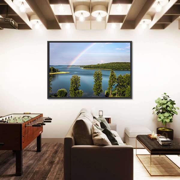Rainbow In Summer Over Stroust Lake Canvas Wall Art-3 Horizontal-Gallery Wrap-25" x 16"-Tiaracle