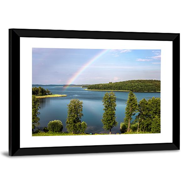Rainbow In Summer Over Stroust Lake Canvas Wall Art-3 Horizontal-Gallery Wrap-25" x 16"-Tiaracle