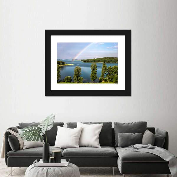 Rainbow In Summer Over Stroust Lake Canvas Wall Art-3 Horizontal-Gallery Wrap-25" x 16"-Tiaracle