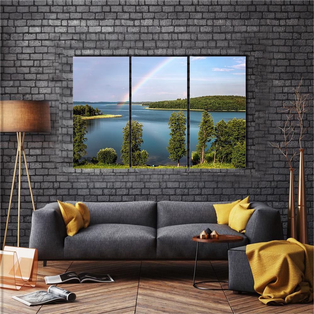 Rainbow In Summer Over Stroust Lake Canvas Wall Art-3 Horizontal-Gallery Wrap-37" x 24"-Tiaracle