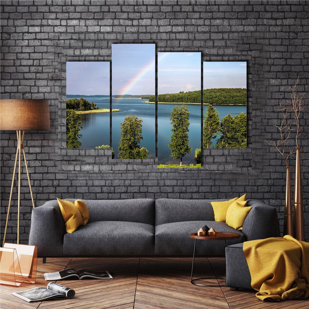 Rainbow In Summer Over Stroust Lake Canvas Wall Art-4 Pop-Gallery Wrap-50" x 32"-Tiaracle