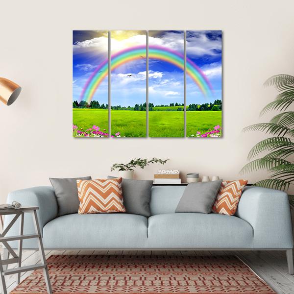 Rainbow In The Blue Sky Canvas Wall Art-4 Horizontal-Gallery Wrap-34" x 24"-Tiaracle